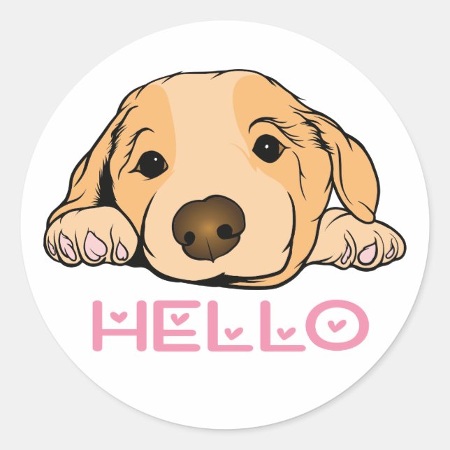 Puppy Doggy Thinking of You Hello Cartoon Dog Classic Round Sticker (Front)