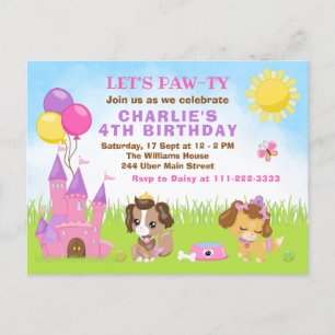 Puppy Dogs Castle Pink Birthday Party Postcard