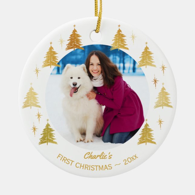 Puppy Dogs First Christmas - Custom Pet Photo Ceramic Ornament (Front)