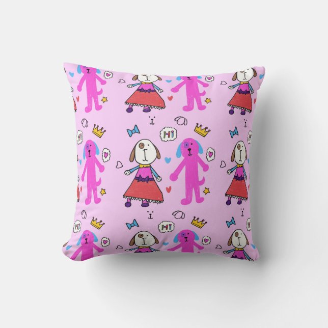 "Puppy Dogs in Pink" Pillow (Front)