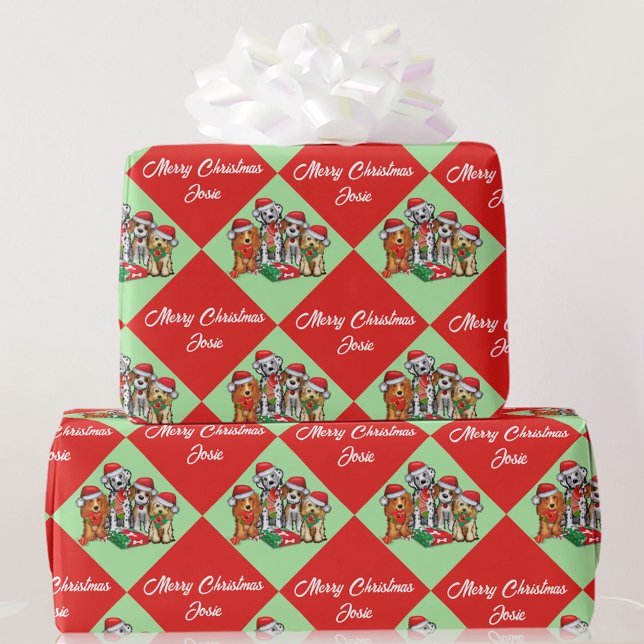 Puppy Dogs Personalize Name Merry Christmas Roll W Wrapping Paper (Creator Uploaded)