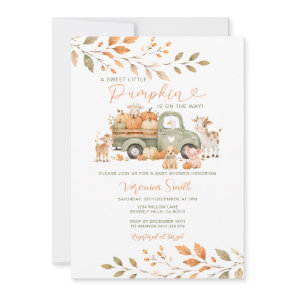 Puppy Duck Pumpkin Farm Fall Baby Shower Floral Invitation