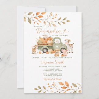 Puppy Duck Pumpkin Farm Fall Baby Shower Floral Invitation