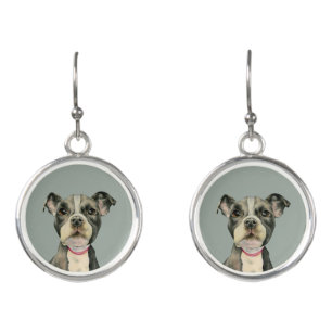 Puppy Eyes Cute Pitbull Watercolor Illustration Earrings