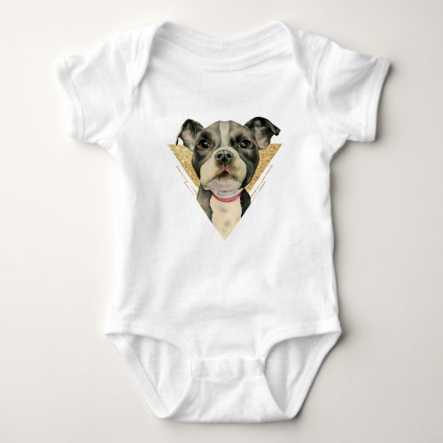 Puppy Eyes Pit Bull Dog Watercolor Painting 3 Baby Bodysuit