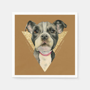 "Puppy Eyes" Pit Bull Dog Watercolor Painting 3 Napkins