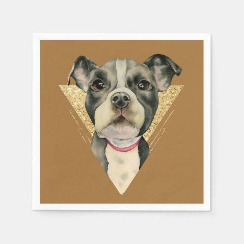 Puppy Eyes Pit Bull Dog Watercolor Painting 3 Napkins