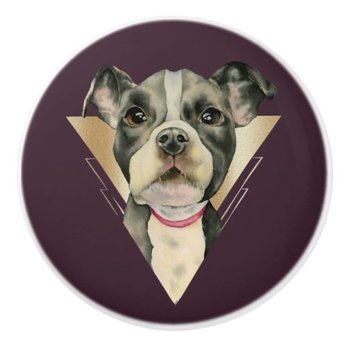 Puppy Eyes Pit Bull Dog Watercolor Painting 4 Ceramic Knob