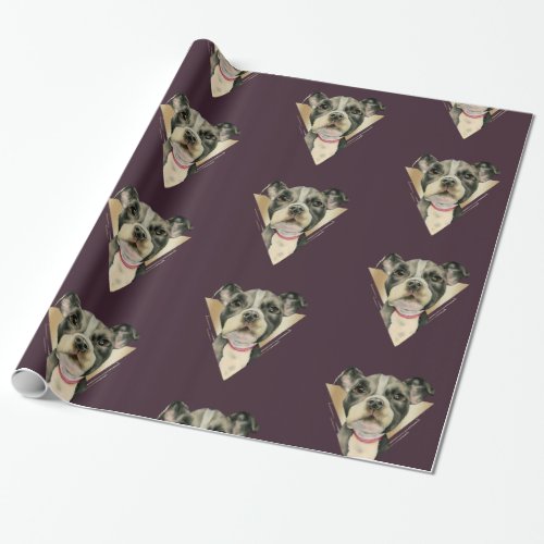 Puppy Eyes Pit Bull Dog Watercolor Painting 4 Wrapping Paper
