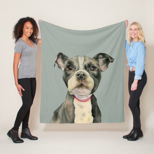 Puppy Eyes Pit Bull Dog Watercolor Painting Fleece Blanket
