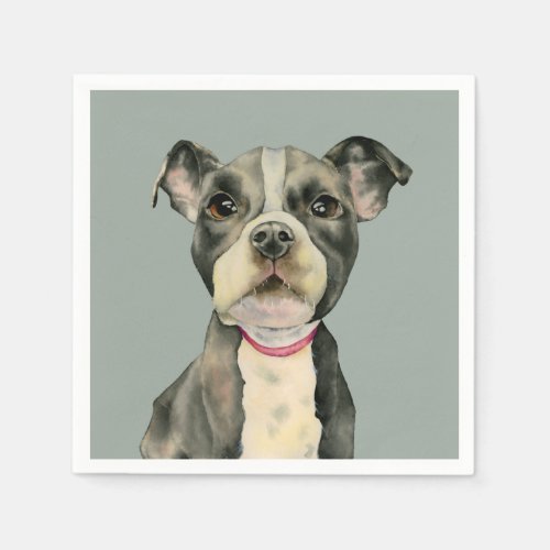Puppy Eyes Pit Bull Dog Watercolor Painting Napkins