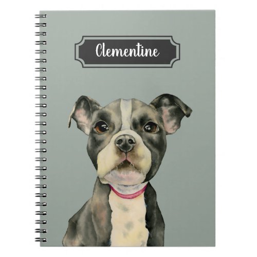 Puppy Eyes Pit Bull Dog Watercolor Painting Notebook