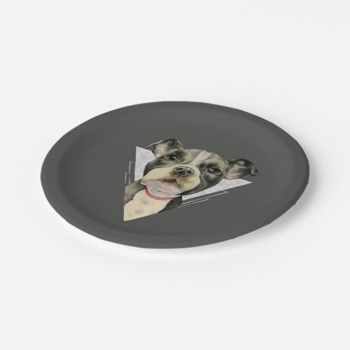 Puppy Eyes Pit Bull Dog Watercolor Painting Paper Plates