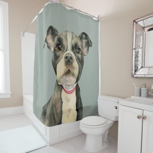 Puppy Eyes Pit Bull Dog Watercolor Painting Shower Curtain