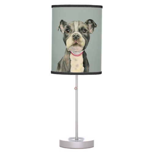 Puppy Eyes Pit Bull Dog Watercolor Painting Table Lamp