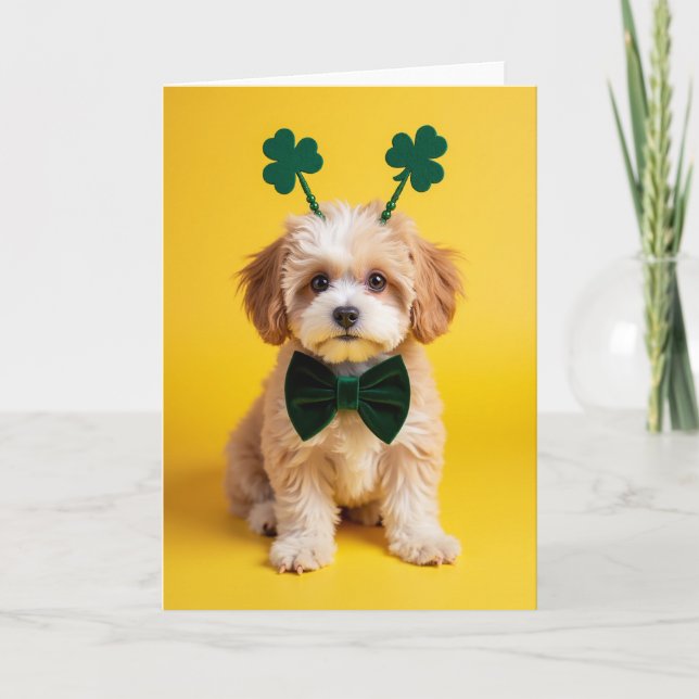 Puppy Faux Gold Foil St Patricks Card (Front)