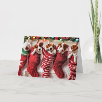 Puppy-Filled Stocking Christmas Card