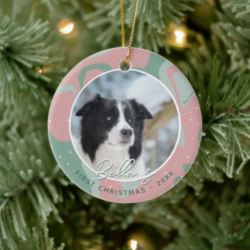 Puppy First Christmas Border Collie Dog Photo  Ceramic Ornament