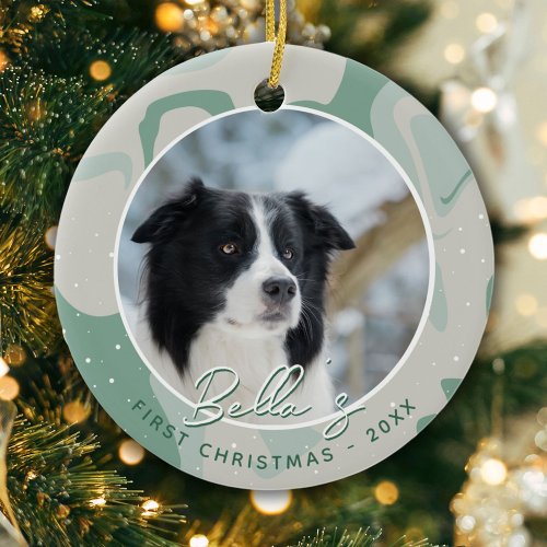 Puppy First Christmas Border Collie Dog Photo  Ceramic Ornament