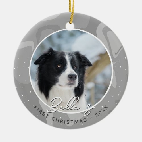 Puppy First Christmas Border Collie Dog Photo  Ceramic Ornament