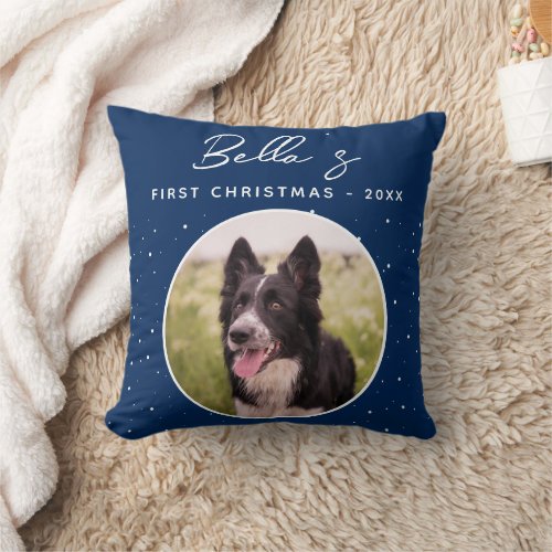 Puppy First Christmas Border Collie Dog Photo Throw Pillow