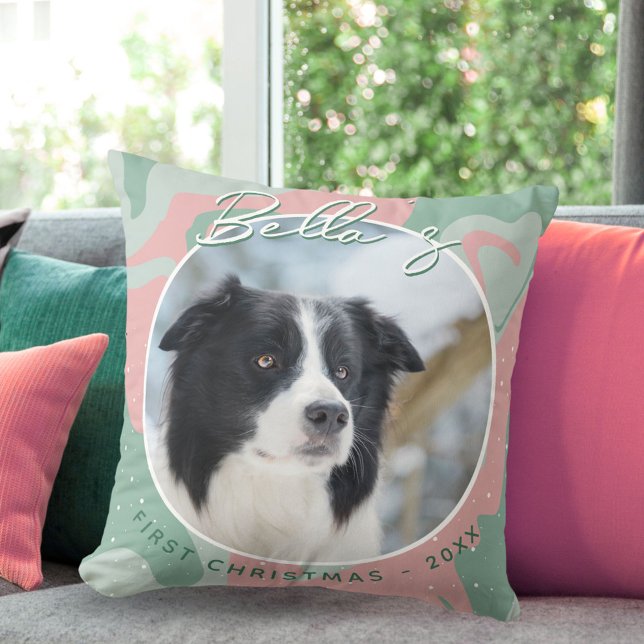 Puppy First Christmas Border Collie Dog Photo Throw Pillow (Creator Uploaded)