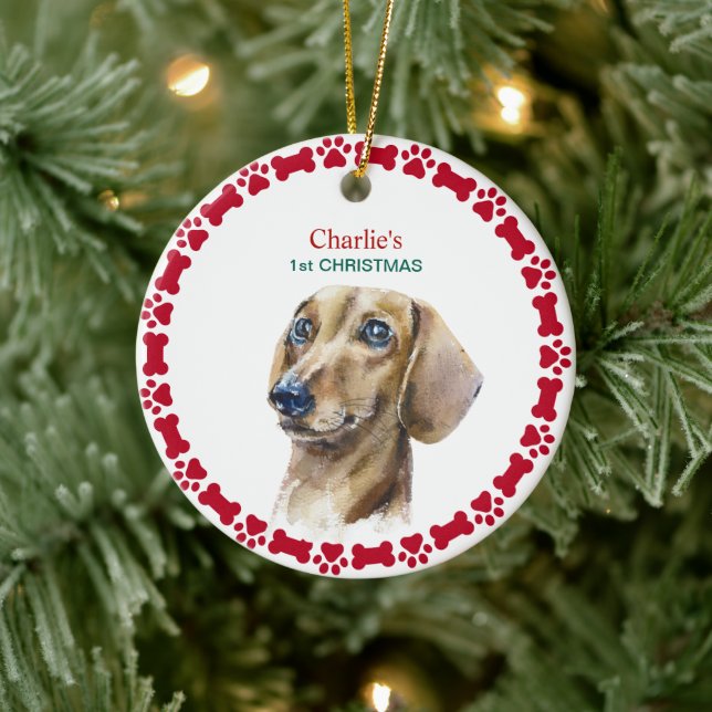 Puppy First Christmas Personalized Dachshund   Ceramic Ornament (Tree)