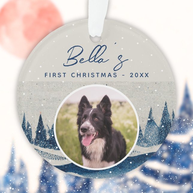 Puppy First Christmas Winter Forest Dog Photo Ornament (Creator Uploaded)