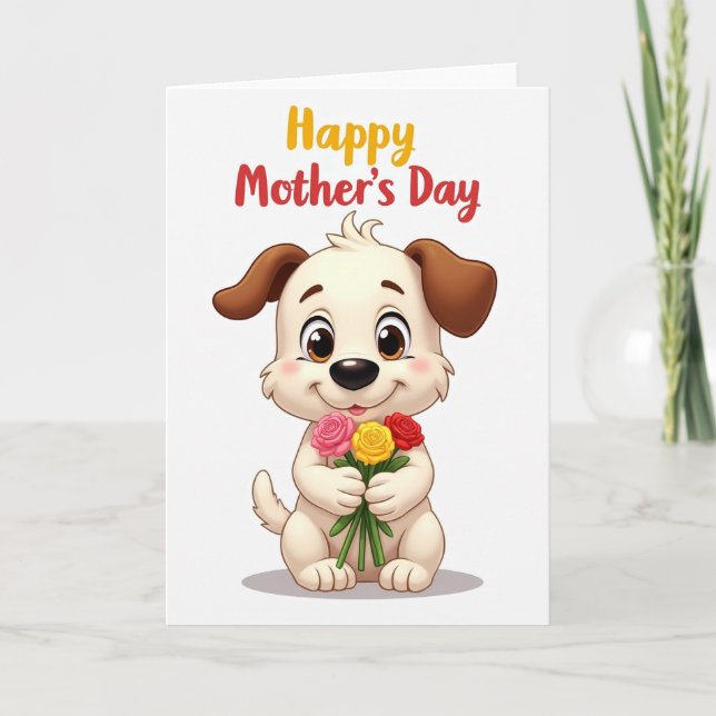 Puppy Floral Mothers Day Card (Front)