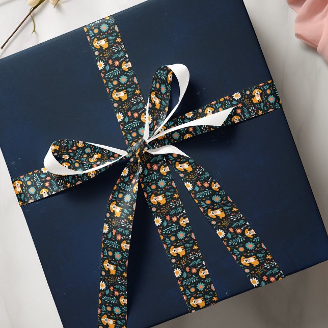 Puppy Flower Garden Pattern Dog Lover Satin Ribbon (Puppy Flower Garden Pattern Dog Lover Satin Ribbon)