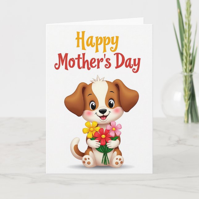 Puppy Flowers Mothers Day Card (Front)