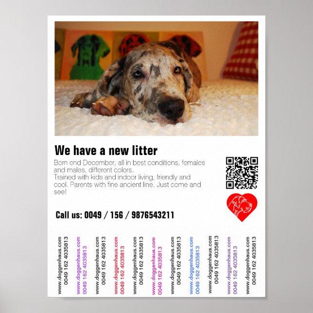 Puppy for sale flyer with QR code Poster (Front)