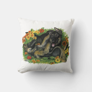 Puppy Garden Throw Pillow