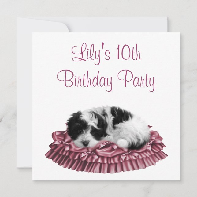 Puppy Girl's 10th Birthday Party Invitation (Front)
