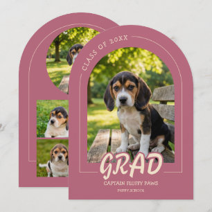 Puppy Graduation Pet Photos Invitation Rose Gold