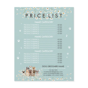 Puppy Green Daisy Flower Dog Groomer Price List Flyer