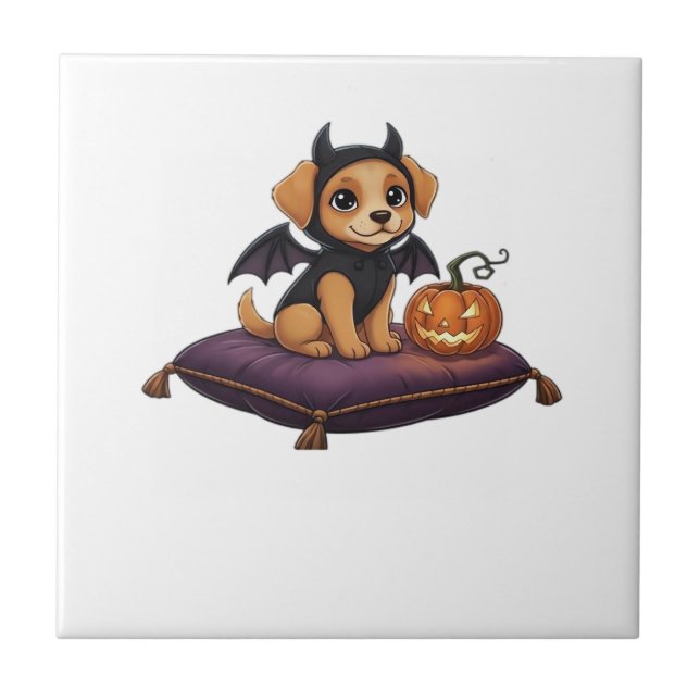 Puppy Halloween Classic T-Shirt Ceramic Tile (Front)