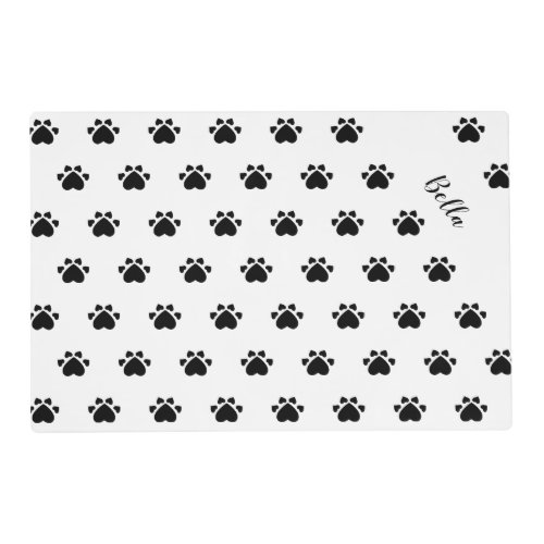 Puppy Heart Paws Pattern Black And White Placemat