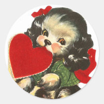 Clown Heart | Vintage Valentine | Round Stickers | Zazzle