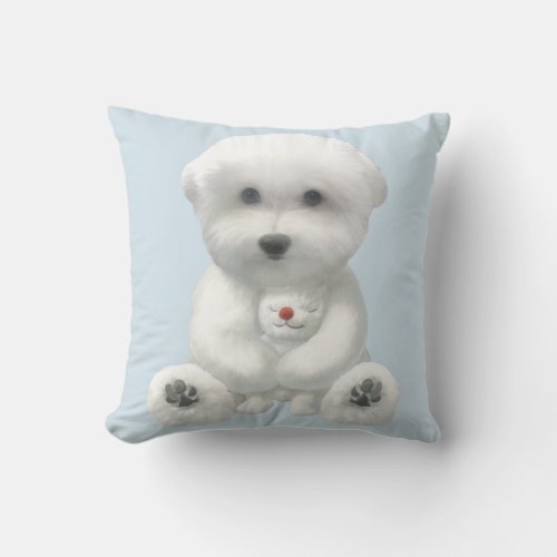 Puppy Hugging His Toy Throw Pillow