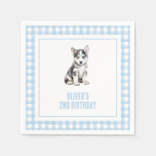 Puppy husky preppy plaid birthday napkins