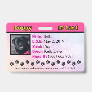 Puppy ID card Badge - Pink