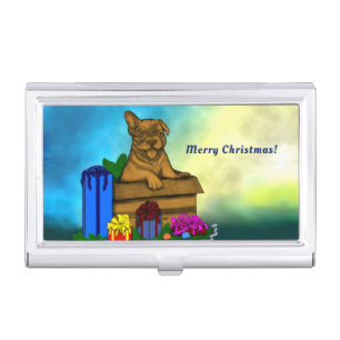Puppy in A Box , Merry Xmas Business Card Case