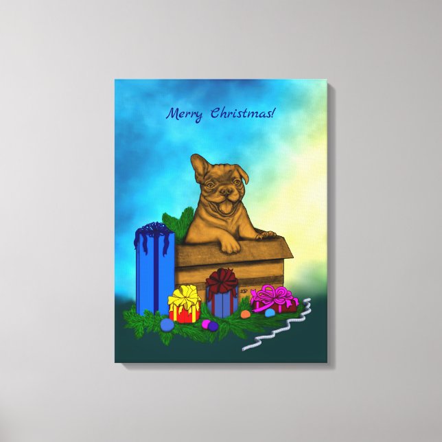 Puppy in A Box , Merry Xmas Canvas Print (Front)