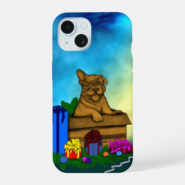 Puppy in A Box , Merry Xmas iPhone 15 Case (Back)