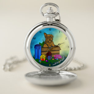 Puppy in A Box , Merry Xmas Pocket Watch