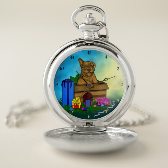 Puppy in A Box , Merry Xmas Pocket Watch (Inside)