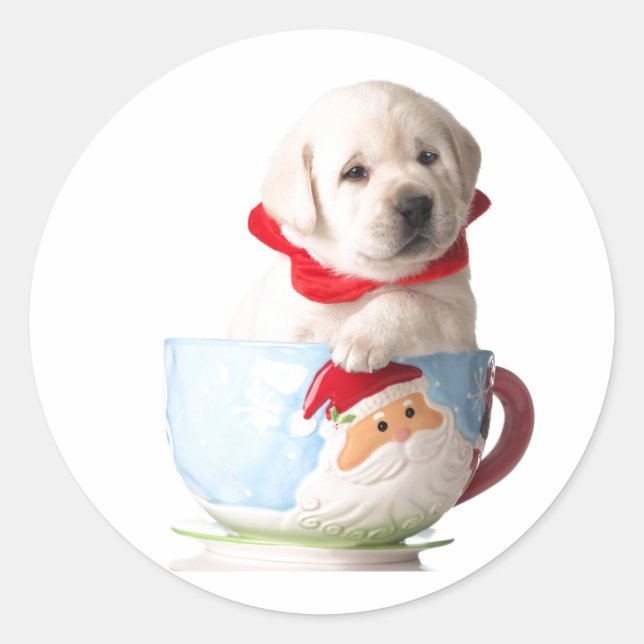 PUPPY IN A CUP CHRISTMAS CARD ENVELOPE SEAL (Front)