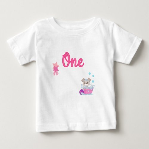 Puppy in Bath One Year Old Girl Birthday Baby T_Shirt