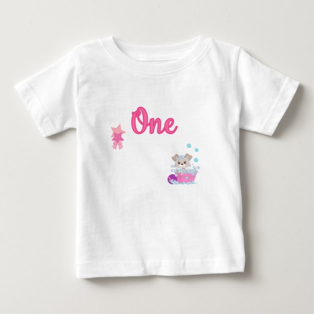Puppy in Bath One Year Old Girl Birthday Baby T-Shirt (Front)
